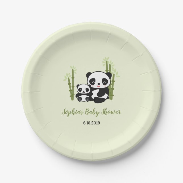 Mama-und Baby-Panda-Bärn-Baby-Duschen-Platte Pappteller (Vorderseite)