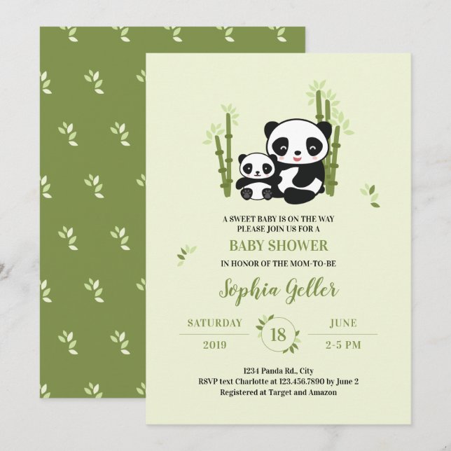 Mama und Baby Panda Bear Baby Dusche Einladung (Vorne/Hinten)