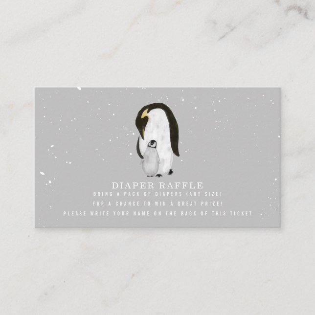 Mama und Baby Penguin Gray Baby Diaper Raffles Begleitkarte (Vorderseite)