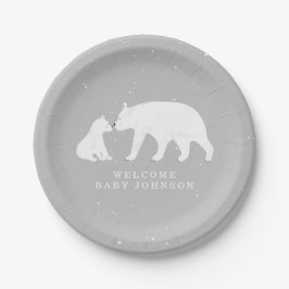Mama und Baby Polar Bear Grau Winter Baby Dusche Pappteller