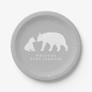 Mama und Baby Polar Bear Gray Winter Baby Dusche Pappteller