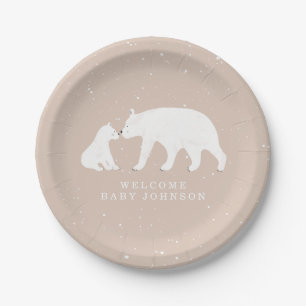 Mama und Baby Polar Bear Pink Winter Baby Dusche Pappteller