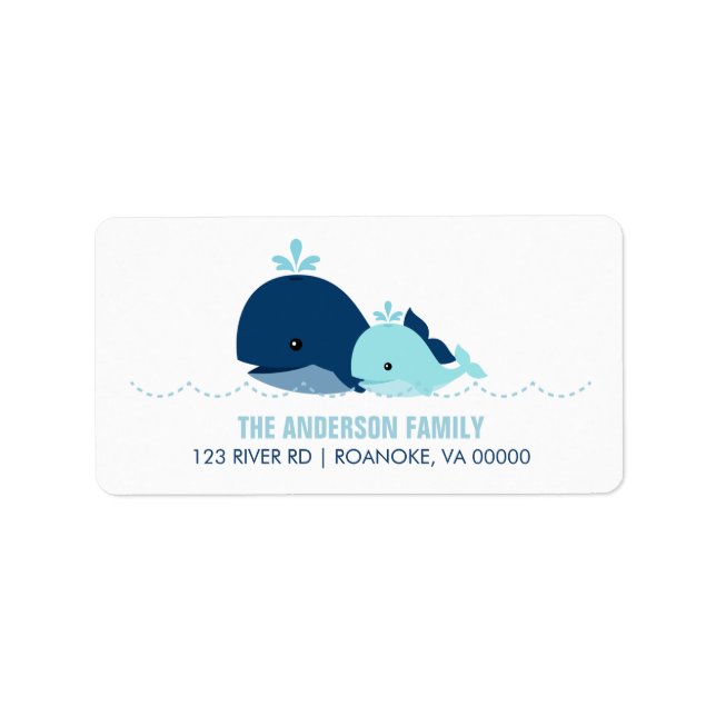 Mama und Baby Whale Baby Dusche {blau} Adressaufkleber (Vorne)