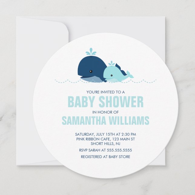 Mama und Baby Whale Boy Babydusche Einladung (Vorderseite)