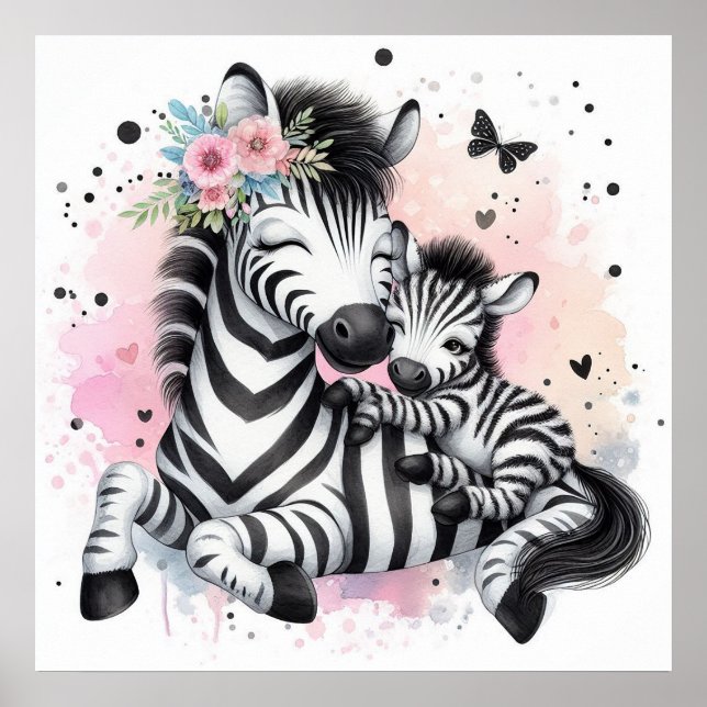 Mama und Baby Zebra Poster (Vorne)