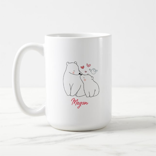 Mama und Babybären hören Minimalistisch Personalis Kaffeetasse (Links)