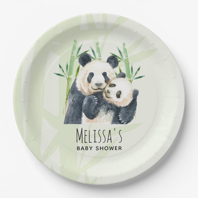 Mama und Babydusche für Wasserfarben Panda Bears Pappteller (Vorderseite)