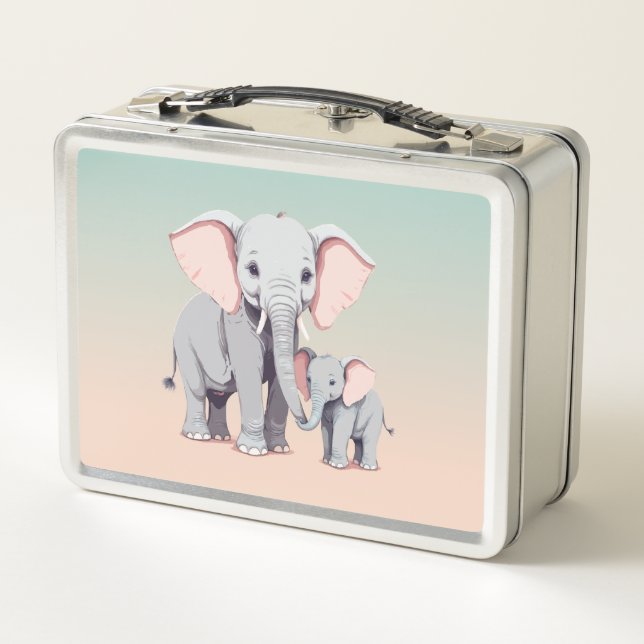 Mama- und Babyelefantenlunchbox Metall Brotdose (Rückseite)