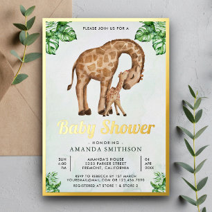 Mama- und Babygiraffen-Safari-Baby-Shower Gold Folieneinladung