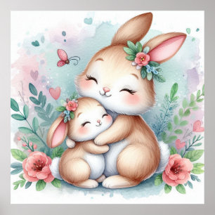 Mama und Babykaninchen Poster