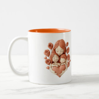 Mama und Kinder - 3D-Keramik Art Zweifarbige Tasse