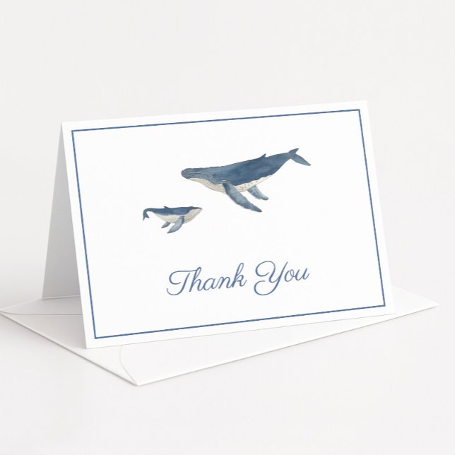 Mama und Kinderdusche für Wale Dankeskarte (Whale mother and calf folding thank you card design)