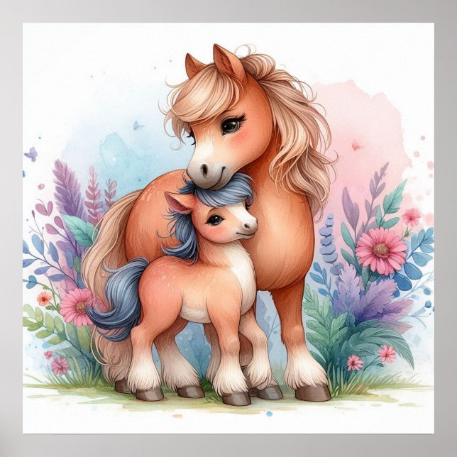 Mama und Kinderpferd Poster (Vorne)