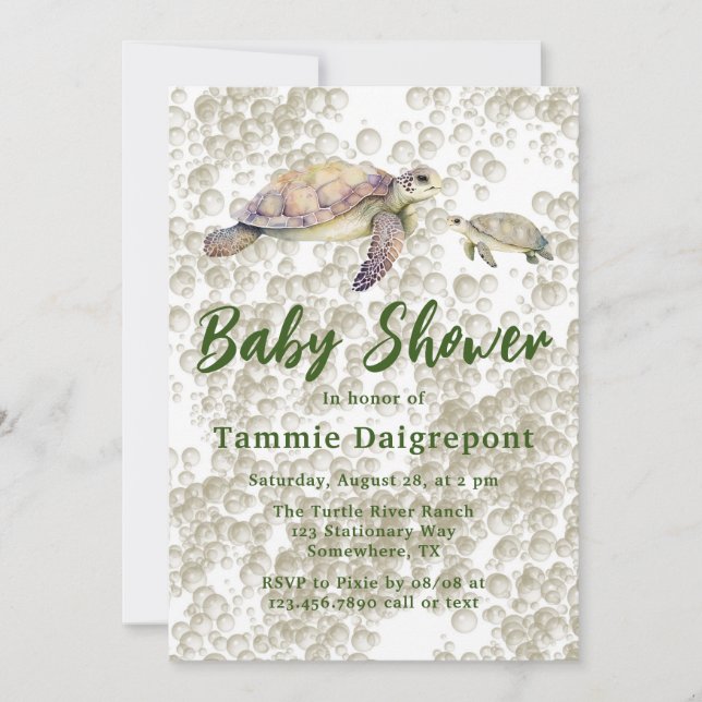 Mama und Me Sea Turtles Kinderdusche Einladung (Vorderseite)