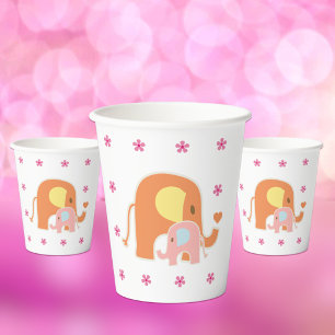 Mama und rosa Elefant Baby Shower Pappbecher