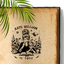 Mama und Sohn mit Buch Custom ex libris Permastempel