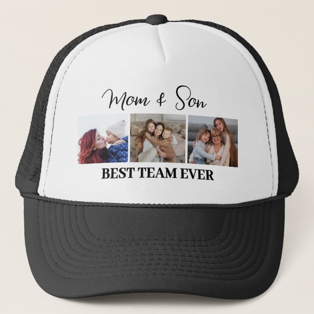 Mama und Son Best Team je Custom 3 Fotos Truckerkappe (Vorderseite)