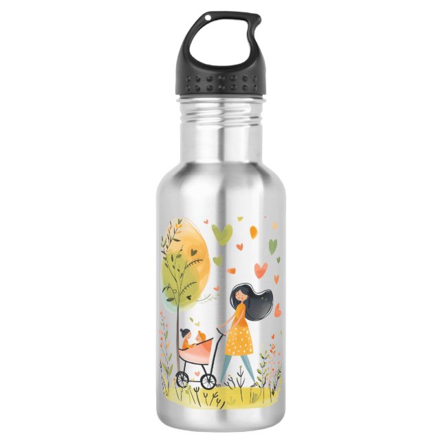 Mama und Twins auf Stroller Edelstahlflasche (Vorderseite)
