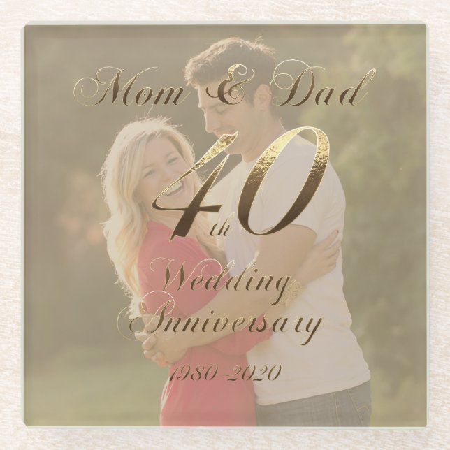 Mama und Vater 40. Hochzeit zum Jubiläum Glasuntersetzer (Vorderseite)
