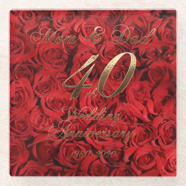 Mama und Vater 40. Hochzeit zum Jubiläum Glasuntersetzer (Vorderseite)