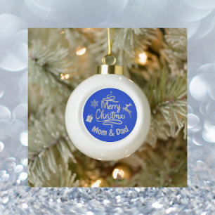 Mama und Vater Frohe Weihnachten Silber auf Blau   Keramik Kugel-Ornament