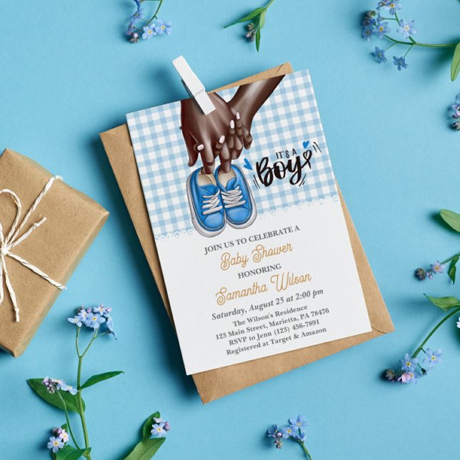 Mama und Vater mit Blue Shoes Baby Dusche Einladung (Von Creator hochgeladen)