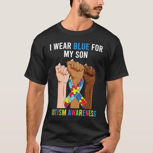 Mama Vater Autismus Aufstieg Hände ich tragen Blau T-Shirt (Vorderseite)