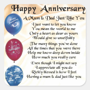 Mama & Vater Gedicht - Happy Anniversary - Cream Quadratischer Aufkleber