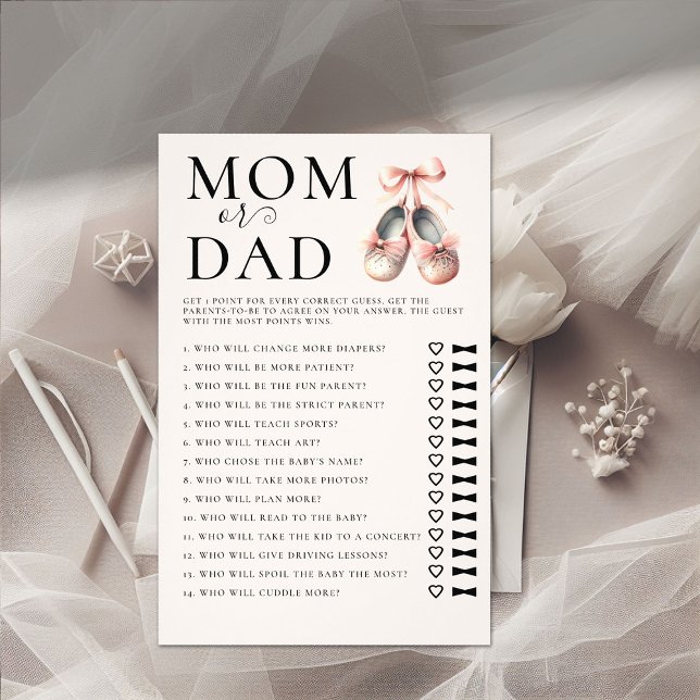 Mama Vater Guess Who Baby Shower Game Ballerina Sc Flyer (guess who mom or dad girl baby shower game ballerina ballet dancer shoes watercolor cute chic sweet)