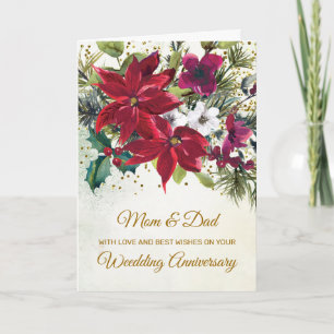 Mama & Vater, Hochzeitstag, Poinsettia Karte