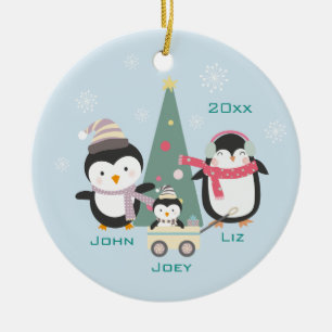 Mama, Vater & Kinderpinguine Keramik Ornament