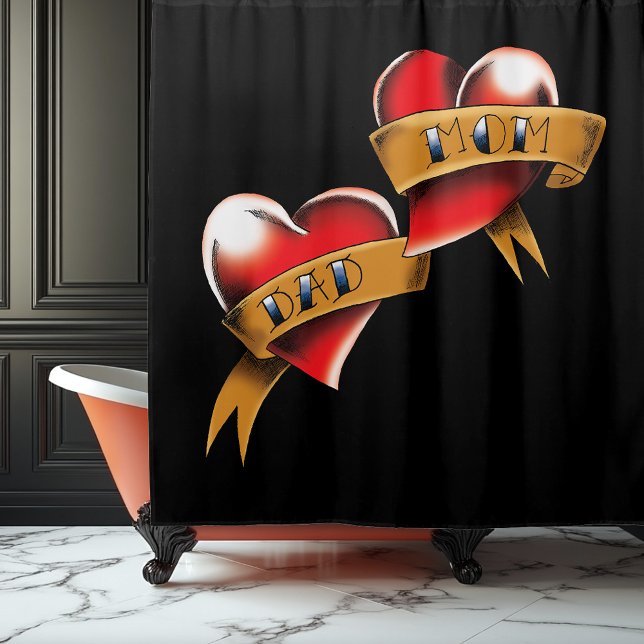 Mama Vater Rotes Herz Tattoo Duschvorhang (Von Creator hochgeladen)