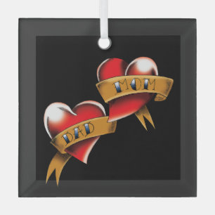 Mama Vater Rotes Herz Tattoo Ornament Aus Glas