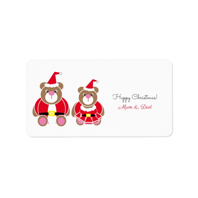 Mama & Vater Teddy Bären Weihnachtsgeschenk Adressaufkleber (Vorne)