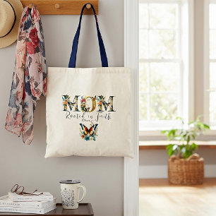 Mama verwurzelt in Glauben Blumen Schmetterlinge Tragetasche