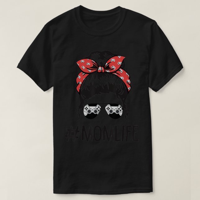 Mama Video Games Mother's Day Messy Bun T-Shirt (Design vorne)
