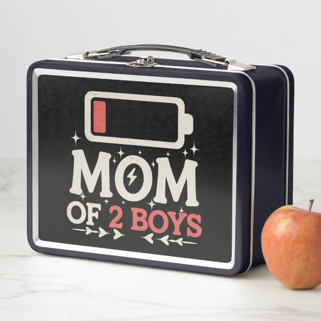 Mama von 2 Jungen mit niedrigem Batteriestuhl Mutt Metall Brotdose (Beispiel)