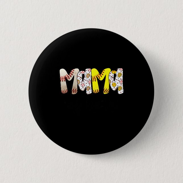 Mama von beiden Baseball Softball-Mama Frauen Mutt Button (Vorderseite)