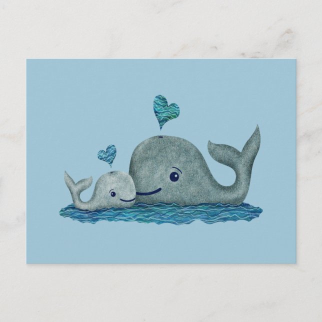 Mama von Walen und Kinderschwimmen im Meer Postkarte (Vorderseite)
