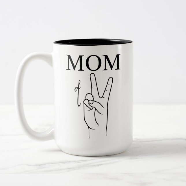 Mama VON ZWEI, Mama von Zwillingen, Mama von drei Zweifarbige Tasse (Links)