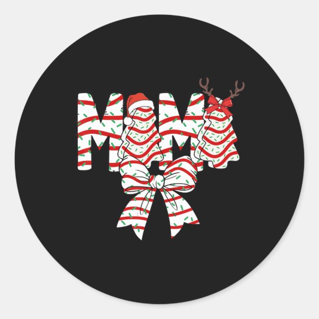 Mama Weihnachtsbaum Cake Muster Coquette Bow Xmas Runder Aufkleber (Vorderseite)