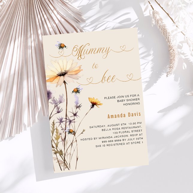 Mama-Wildblume-Gelb-Beige-Babydusche Einladung (Von Creator hochgeladen)