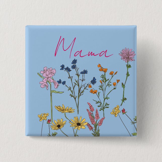 Mama-Wildblumengeschenk Button (Vorderseite)