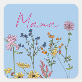 Mama wildflowers gift quadratischer aufkleber