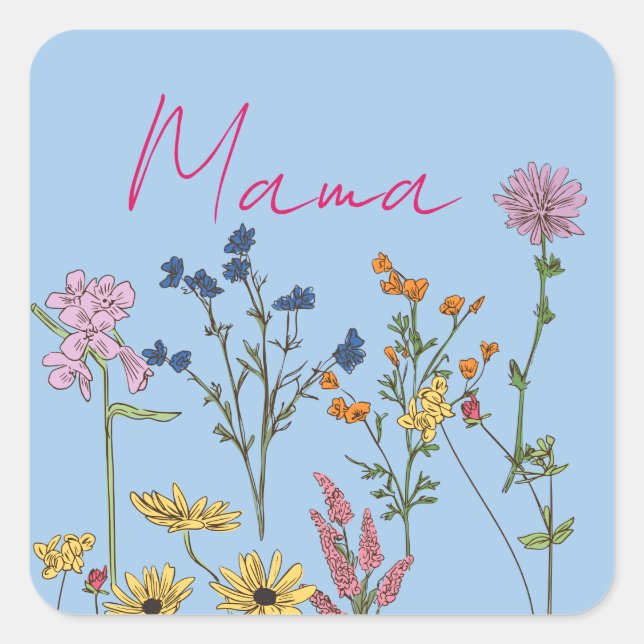 Mama wildflowers gift quadratischer aufkleber (Vorderseite)