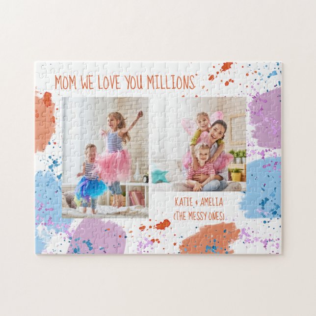 Mama Wir Liebe Sie Aquarell Art Angriff 2 Foto (Horizontal)
