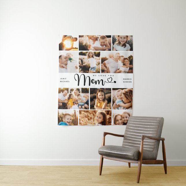  Mama Wir Liebe Sie hören Moderne FotoCollage Wandteppich (Beispiel)