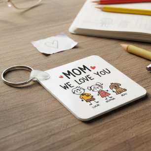 Mama wir lieben dich Kinder und Hund Familiennamen Schlüsselanhänger