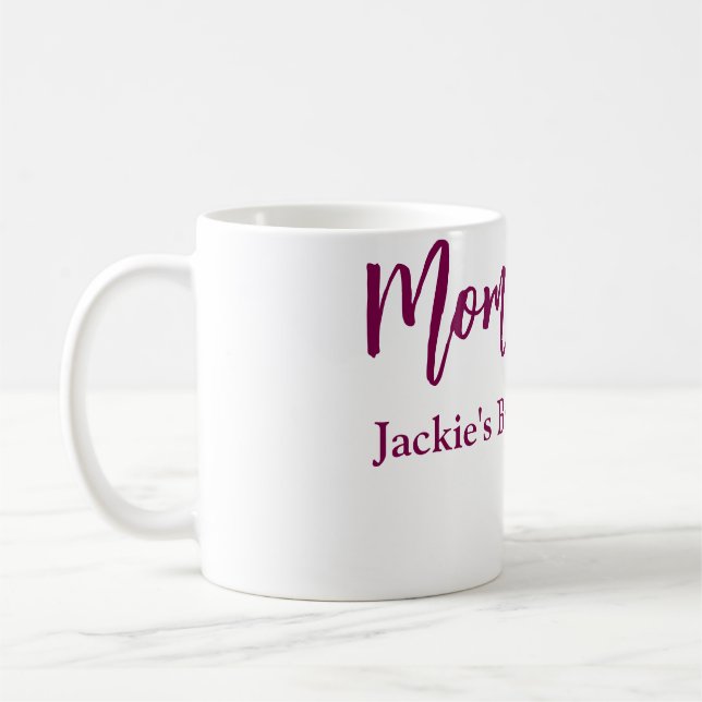 Mama-wird-Baby-Party-Name-Datum-rosa-einfach-minim Kaffeetasse (Links)