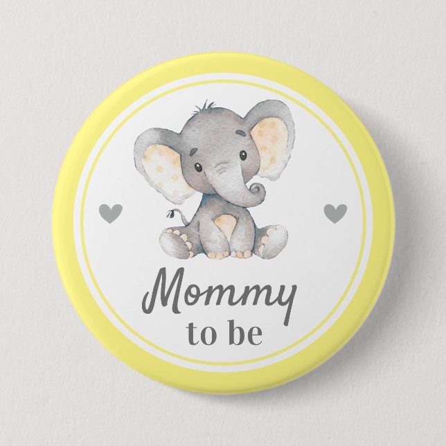 Mama wird Junge Mutter Gelbe Elefant Babydusche Button (Vorderseite)